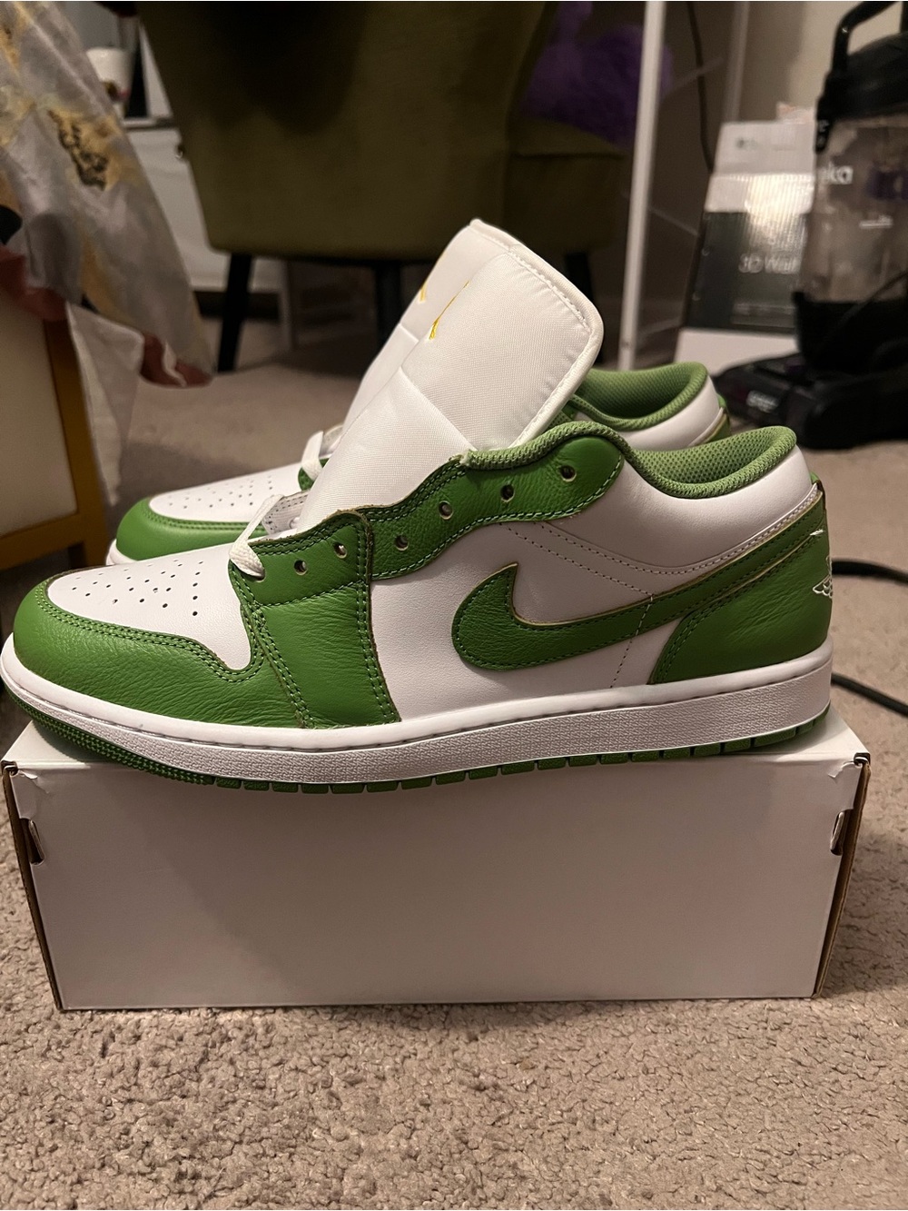 Nike Air Jordan 1 Low White and Green Sneakers
